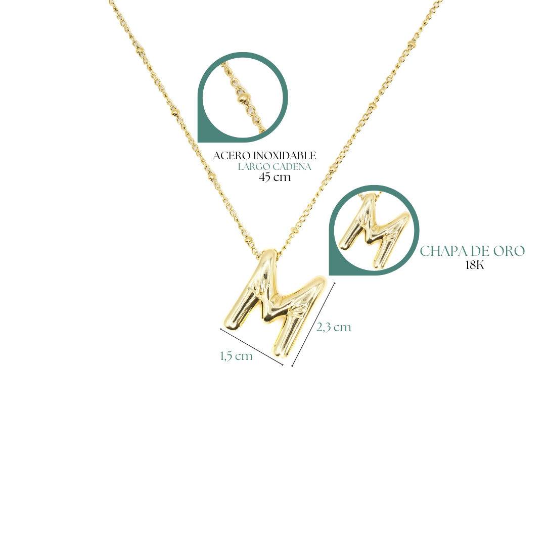 Collection of Inicial tipo globo lisa con cadena en chapa de oro in a gallery layout