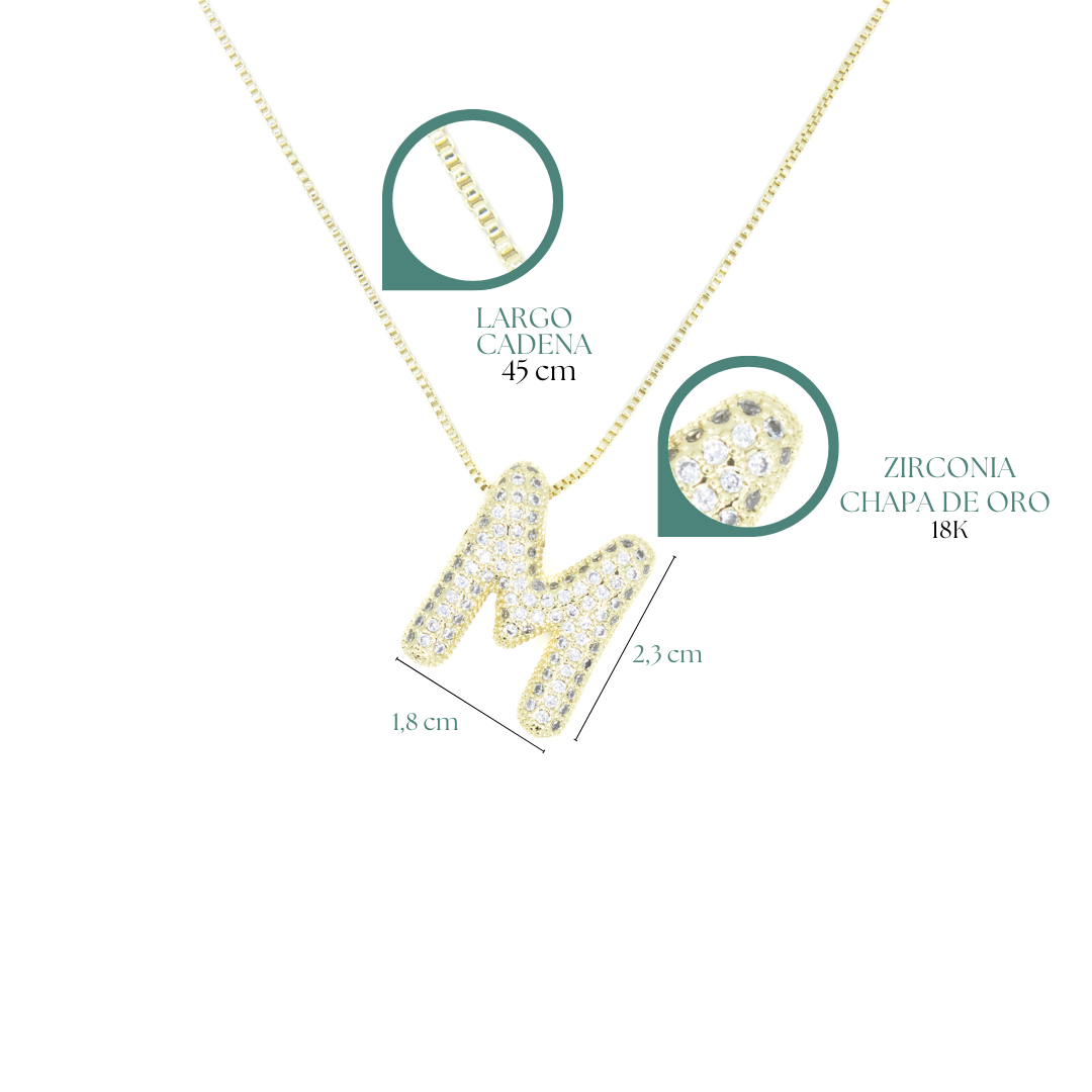 Collection of Inicial con Zirconia tipo globo y cadena con chapa de oro in a gallery layout